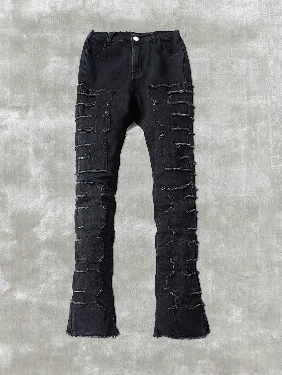 Coolane Kids Tween Boys' Winter Black Ripped Paint Splatter Elastic Jeans FALL Holiday,New Year ,Party, Casual Boys Outfits - Black - View 1