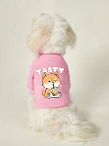 PETSIN 1件柴犬字母印花宠物喝奶茶图案秋冬粉色加厚保暖宠物服装 - 粉色 - 查看 3