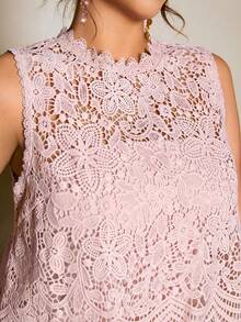 Cravure 春夏新款水溶蕾丝边吊带背心+阔腿连体裤女装套装，优雅精致，时尚百搭，适合工作或鸡尾酒会等场合，经典款式 - 粉色 - 查看 7