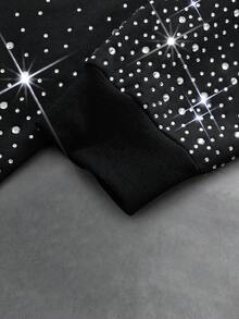 PAVTROS 男士水钻装饰连帽衫，休闲百搭，适合通勤和日常穿着，长袖 - 黑色 - 查看 5