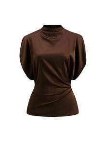 Ellevyn Flowy Comfortable High-Intelligent Top And Satin Shiny Mermaid Hem Elegant Brown Suit, Business Attire - Brown - View 8