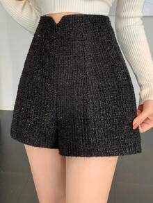 DAZY Women's High Waist Shiny Wide Leg Loose Elegant Fashion Shorts Y2k - Black - View 6