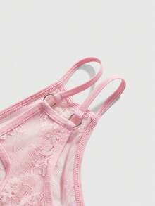 ROMWE J-Fashion 1件 Y2K 性感蕾丝透明爱心水钻亮片女士丁字裤 - 粉色 - 查看 4