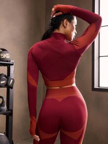 Powerista Women's Contrast Color Zip-Up Cropped Sports Jacket, Autumn/Winter - Red - View 2