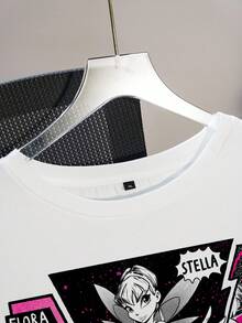 The Winx x SHEIN 大码夏季休闲卡通人像图案圆领短袖T恤 - 白色 - 查看 3