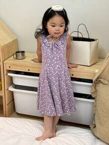 DAZY 女婴/幼儿印花蝴蝶结休闲无袖家居服 - 淡紫色 - 查看 8