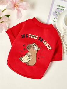 1 Piece Of Cute Animal Letter Printed Pet , Autumn And Winter Red Thick Warm Pet Clothing - Red - View 1