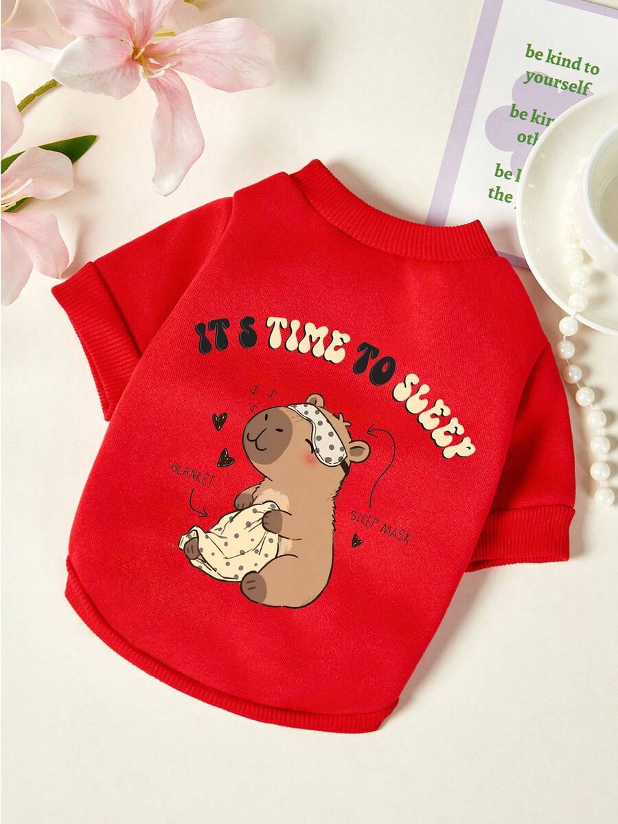 1 Piece Of Cute Animal Letter Printed Pet , Autumn And Winter Red Thick Warm Pet Clothing - Red - View 1