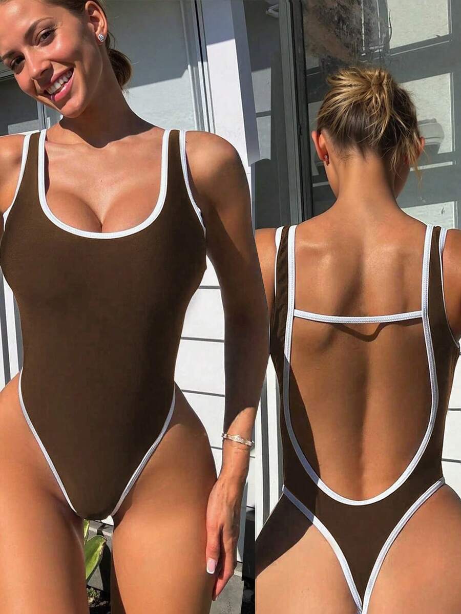 Swim SXY Traje de baño de una pieza con espalda descubierta, estilo europeo y americano, ajustado, para vacaciones, primavera/verano 2026 - Multicolor - Ver 1