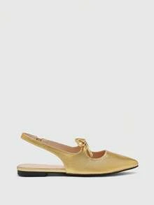 CUCCOO BIZCHIC 女士尖头蝴蝶结装饰时尚平底鞋 - 金色 - 查看 9