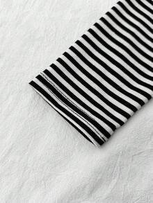 Teen Girls' Black & White Striped Contrast Lace T-Shirt - Black and White - View 4