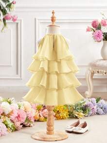 Babygirl Cute Yellow Elegant Organza Summer Dress - Yellow - View 2