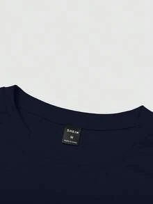 Manfinity Homme Áo thun nam tay dài màu trơn thường ngày, mùa thu, dành cho mùa thu - Xanh đậm - Xem 4