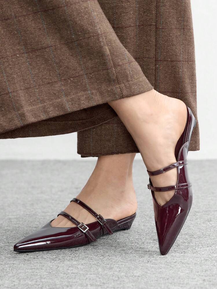 CUCCOO BIZCHIC Women Shoes Women Pointed Small Wedge Heel Brown Simple Temperament Fashionable Versatile Women's Low-Heeled Shoes New Spring And Autumn Low Vamp Commute Flat Women's Shoes Suitable For Work Office Professional Women's Shoes