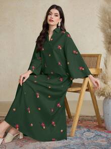 Al Najma 女士土耳其长款束腰外衣和阿拉伯传统长袍连衣裙，卡夫坦长袍和贾拉比亚长袍 - 綠色 - 查看 1