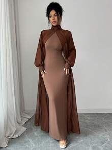 SHEIN Raffinéa 女士优雅高领灯笼袖连衣裙 - 彩色 - 查看 8