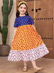 Young Girl Loose Fit Casual Colorblock Rose & Ditsy Floral Patchwork Long Sleeve - Multicolor - View 5