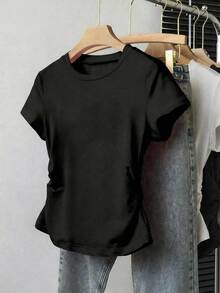 SHEIN Explorewe 少女五件套纯色修身圆领T恤套装，包含白色、粉色、红色、灰色、黑色 - 彩色 - 查看 4