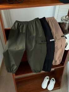 SHEIN Bộ 3 quần dài thể thao năng động, dễ thương cho bé trai, màu đen, xanh lá cây và kaki, thích hợp mặc hàng ngày, đi học, du lịch, thể thao, mùa xuân/hè/thu/đông. - Nhiều màu - Xem 6
