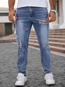 Manfinity LEGND Quần jeans nam dáng skinny rách có túi, quần jeans phong cách đường phố, quần jeans rách nam, quần jeans nam, quần jeans rách, quần jeans rách cho nam. - Rửa nhẹ - Xem 4