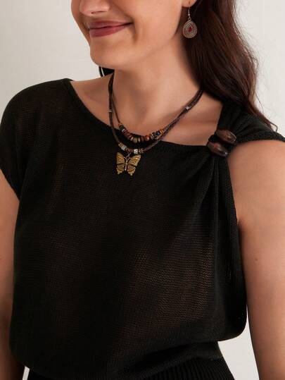 Freevana 大码不对称领短款针织背心，休闲假日风