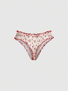 ROMWE Kawaii Culottes à motif pois et cerises avec nœud, à bord étroit et en tulle pour femmes