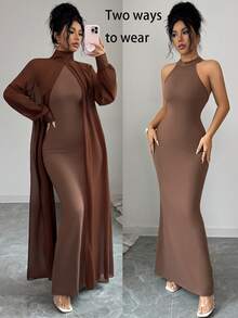 SHEIN Raffinéa 女士优雅高领灯笼袖连衣裙 - 彩色 - 查看 1