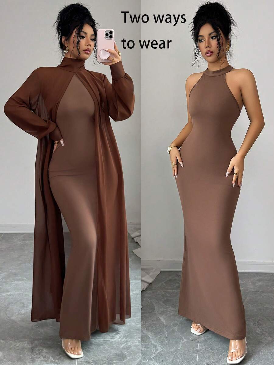 SHEIN Raffinéa 女士优雅高领灯笼袖连衣裙 - 彩色 - 查看 1