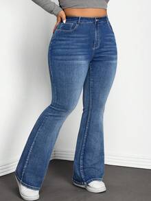 SHEIN Tall CURVE Quần jeans dáng ôm màu xanh dương, đa năng, cỡ lớn, thường ngày. - Rửa tối - Xem 3