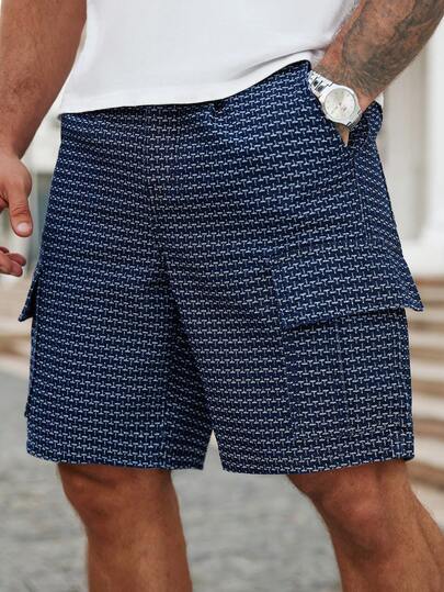 Manfinity LEGND Men's Casual Navy Blue Loose Cargo Denim Shorts Suitable For Streetwear, Casual Daily Wear, Weekend Outings, Music Festivals, Social Gatherings And More. This Pant Is An Essential Versatile Piece In A Man's Wardrobe, Making It A Great Gift For Boyfriends Or Husbands. Men's Casual Shorts Shorts For Men Geometric Navy Blue Shorts Men Tapestry Shorts Men Men's Patterned Shorts
