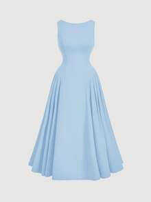 SHEIN MOD 大码露背蝴蝶结A字中长连衣裙，婚纱，约会礼服，情人节礼服 - 淺藍色 - 查看 2