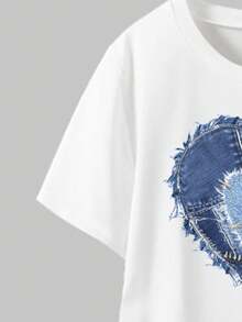 两件套女童休闲时尚T恤和喇叭裤套装，牛仔印花设计，适合春、夏、秋季穿着，是上学、户外活动、聚会和送礼的理想之选。 - 彩色 - 查看 6