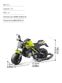 Neon Green 'SPEED' Racing Motorcycle Building Block Set - Mechanical Model With Helmet Accessory, Collectible Assembled Toy (Piece Count: 397pcs) - Multicolor - View 2