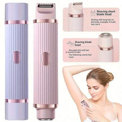 Double Ended 2-In-1 Female Electric Shaver - A Wet And Dry Hair Removal Device For Pubic Hair, Eyebrows, Face, Legs, And Armpits - Portable Bikini Trimmer - Rechargeable, Cordless - Gentle And Effective Shaving