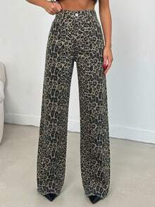 100% Cotton MID RISE WIDEEG CUT LEOPARD JEAN - Multicolor - View 3