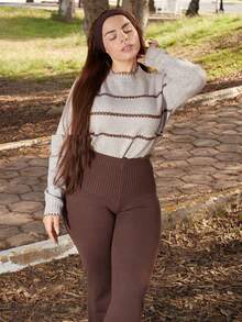 Lupita Cardoza Minimalist Commute & Homewear Apricot High Waist Body-Con Flared Leg Knit Pants For Young Women In Fall/Winter - Coffee Brown - View 4
