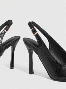 CUCCOO SZL Sandales à talons hauts ouverts élégantes et avec motif gaufré pour femmes - Noir - Voir 6