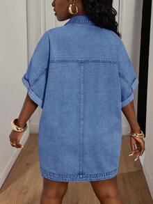 Slaydiva Plus Size Denim Backless Camisole Dress - Medium Wash - View 3