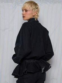 COUREZ Frill Hem Denim Track Jacket /Y2K Spring For Women Cute Going Out Black Jackets For Women Summer Jackets - Black - View 3