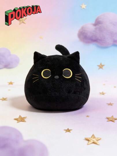 POKOJA LAND 超萌黑色猫咪毛绒玩具，卡通小猫造型，是送给年轻人和女朋友的完美生日或复活节礼物，也可作房间装饰、睡眠毛绒枕头、抱枕、办公室/家用沙发靠垫使用。