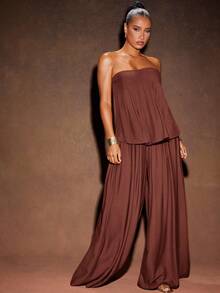 Hauture Women's Loose Fit Straight Leg Casual Pants - Burgundy - View 1