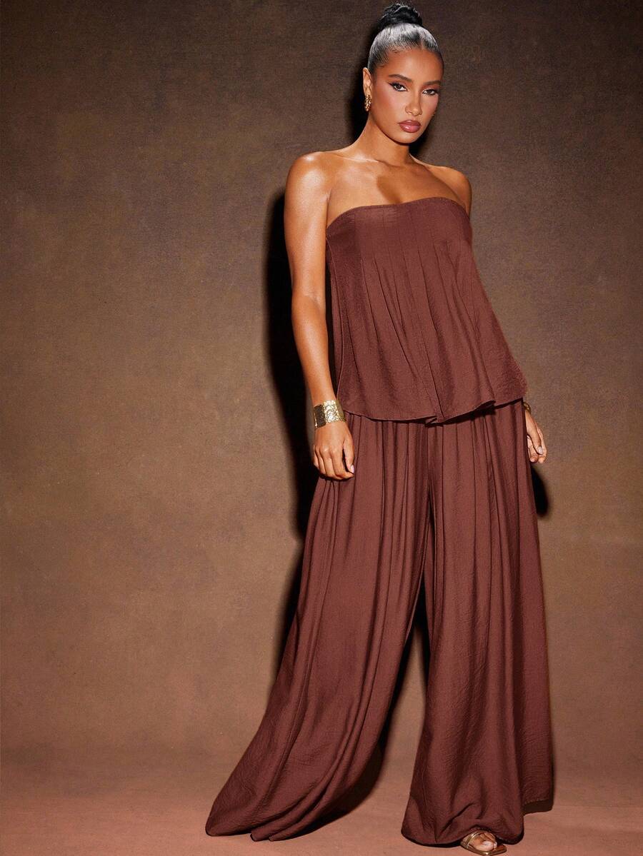 Hauture Women's Loose Fit Straight Leg Casual Pants - Burgundy - View 1