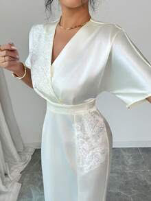 SHEIN Raffinéa Falda maxi de sirena con pliegues y decoración floral elegante para mujer, adecuada para salidas y citas, primavera/verano - Albaricoque - Ver 7