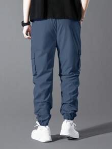 Manfinity Homme Men's Solid Color Slant Pocket Casual Versatile Jogger Pants Men Cargos Blue Cargo Pants Men Men Street Wear Pants - Navy Blue - View 2