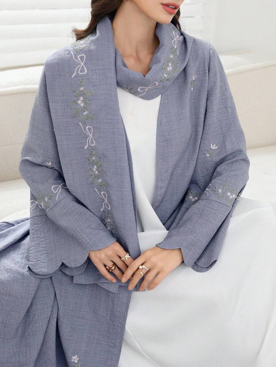 Yasmyna 女士蕾丝袖宽松优雅时尚长袍 - 藍色 - 查看 1