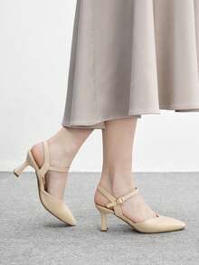 CUCCOO BIZCHIC 杏色方头粗跟时尚法式简约百搭女式高跟鞋，春秋季 - 杏色 - 查看 4
