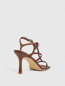 CUCCOO SZL Women's Square Toe Buckle Design Fashion High Heel Sandals For Daily Wear Valentine's Day - Brown - View 10