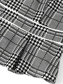 Ellevyn 女士优雅千鸟格印花短袖上衣和铅笔裙通勤套装，早春 - 黑與白 - 查看 5