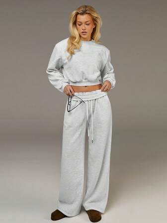 Athîral 女士休闲日常通勤简约纯色抽绳腰宽松阔腿运动裤