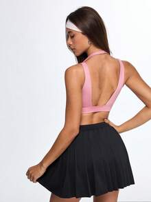 Eassivo Eassivo Easify Sport 女士纯色挂脖运动文胸 - 露背上衣，适合健身/训练/瑜伽 - 粉色 - 查看 2